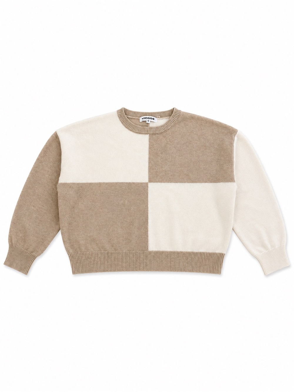 VIGOSS COLORBLOCK OVERSIZED SWEATER WOMENS MEDIUM BEIGE IVORY CREWNECK QUIET LUX